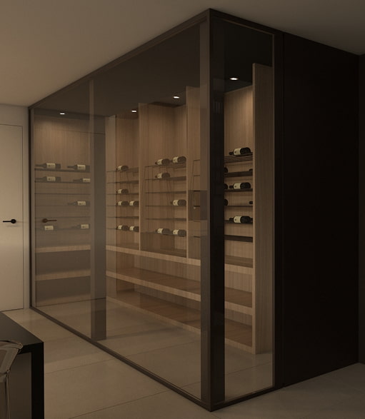 Glazed wine cellar Built-in wine cellar in Villa Delta with glass walls