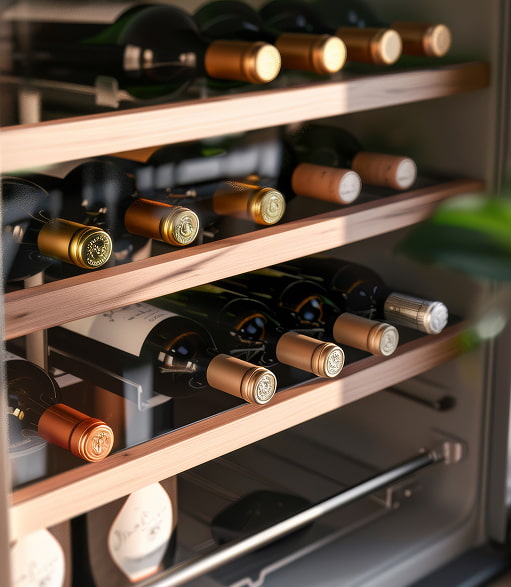 Bouteilles de vin dans un réfrigérateur
